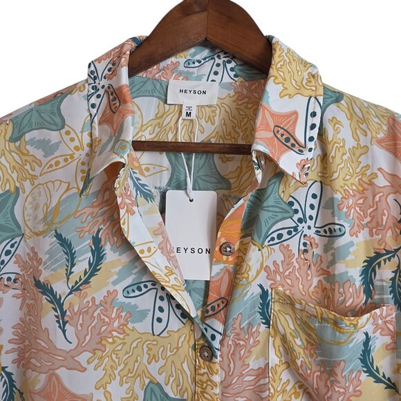 Heyson Womens Button Up Top Floral Chest Pocket Short Sleeve Mulitcolor Medium - Picture 3 of 13